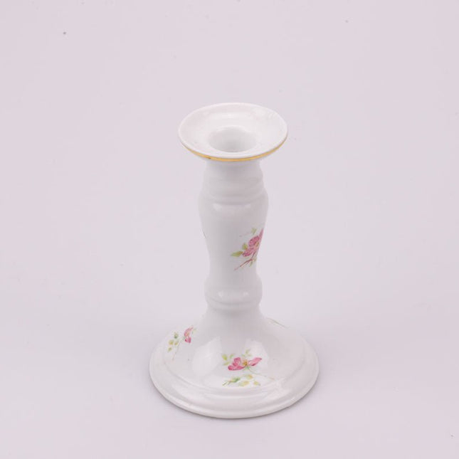 Bougeoir motif floral en porcelaine de Limoges blanc