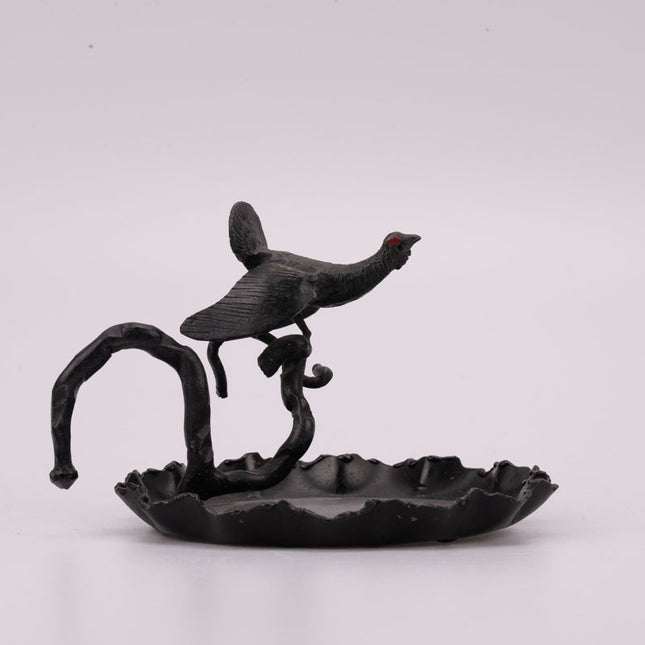Black valet tray with an elegant grouse design
