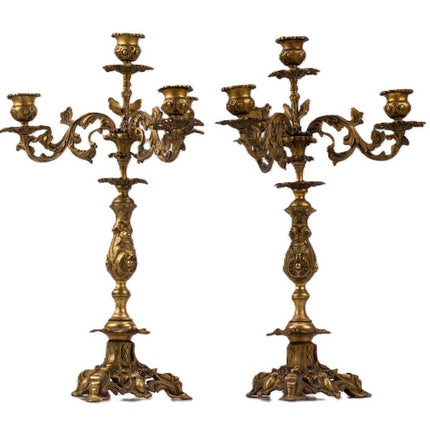 Candélabre ancien en bronze à 4 lumières
