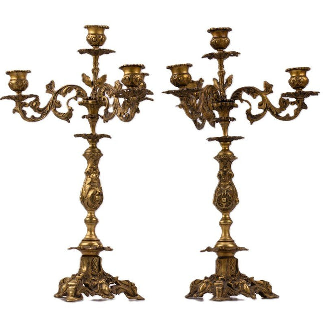 Candélabre ancien en bronze à 4 lumières