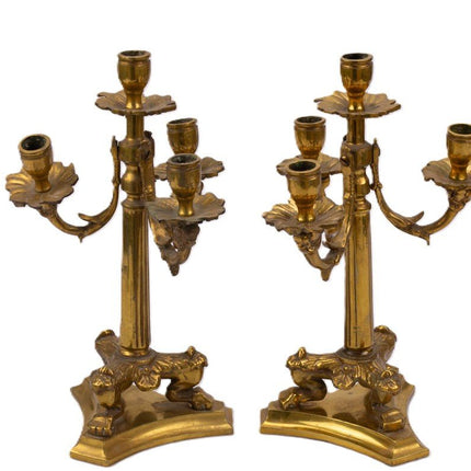 Candélabre ancien en bronze à 4 lumières