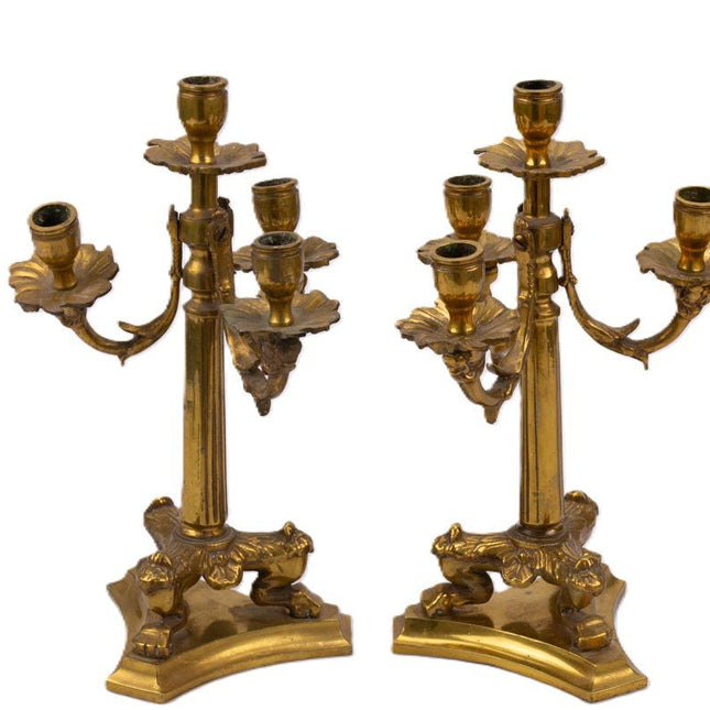 Candélabre ancien en bronze à 4 lumières