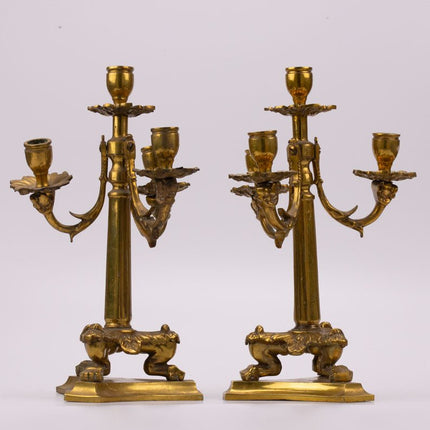 Candélabre ancien en bronze à 4 lumières