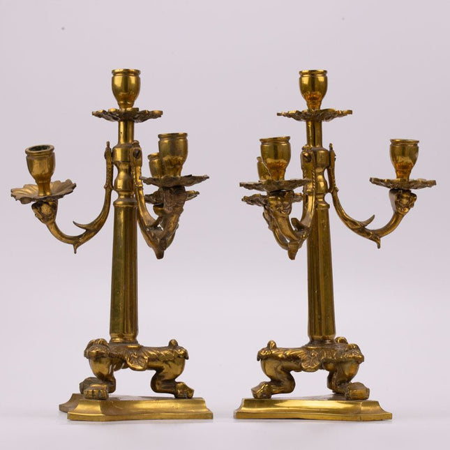 Candélabre ancien en bronze à 4 lumières