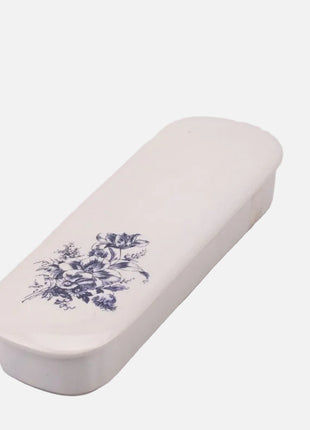 Boite porte-peigne blanc en céramique motifs fleuris
