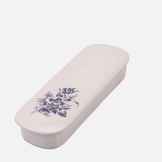Boite porte-peigne blanc en céramique motifs fleuris