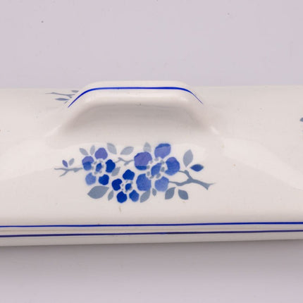 Boite avec couvercle en céramique blanche et motifs fleuris