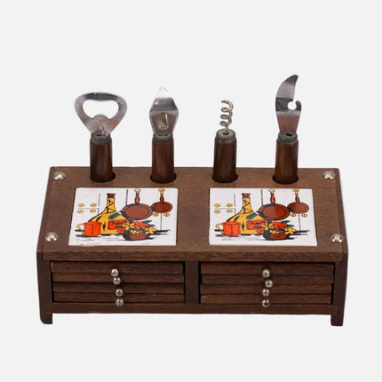 Kit apéro vintage en bois avec couverts et dessous de verre