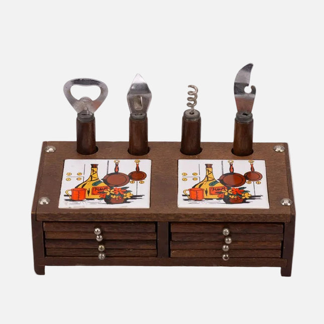 Kit apéro vintage en bois avec couverts et dessous de verre