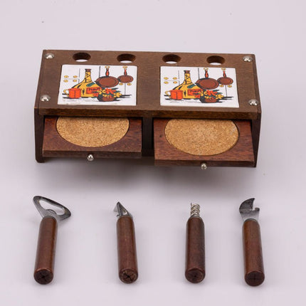 Kit apéro vintage en bois avec couverts et dessous de verre