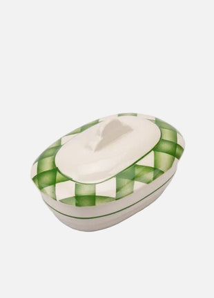 Boite avec couvercle en céramique Bruno blanche et verte