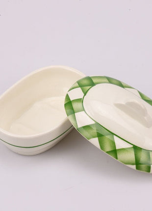 Boite avec couvercle en céramique Bruno blanche et verte