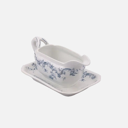 Saucière en porcelaine Régence blanche et bleue