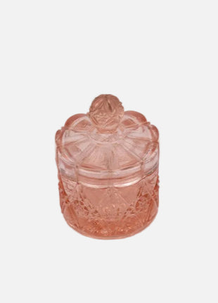 Petit pot rose en verre transparent avec couvercle