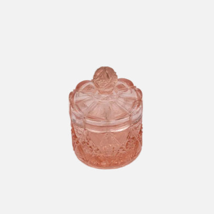 Petit pot rose en verre transparent avec couvercle