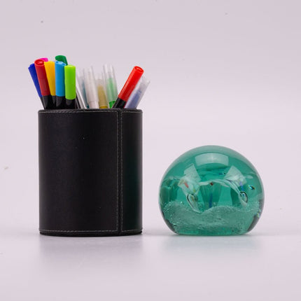 Boule sulfure en verre bouquet bleu