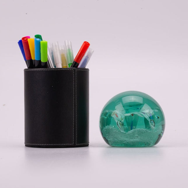 Boule sulfure en verre bouquet bleu
