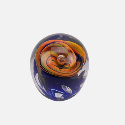 Boule sulfure en verre tourbillon orange et bleu