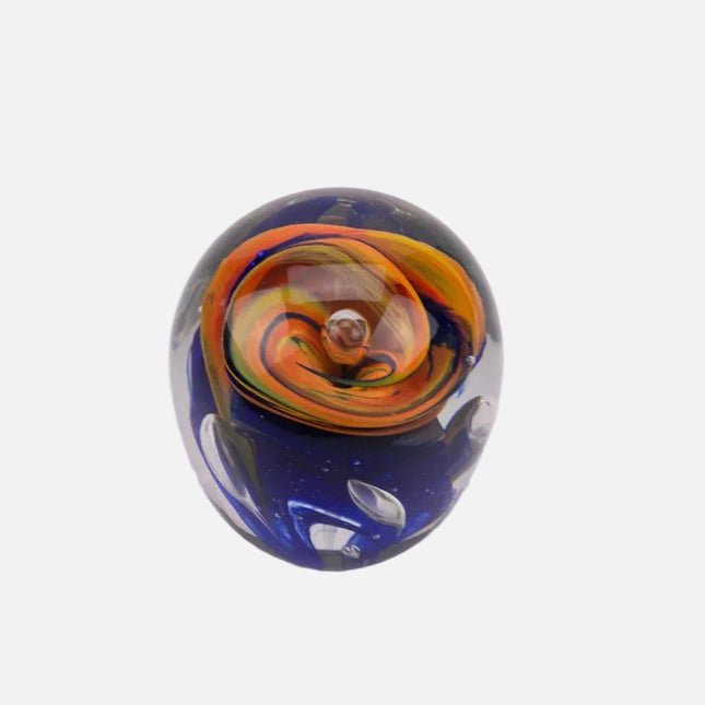 Boule sulfure en verre tourbillon orange et bleu
