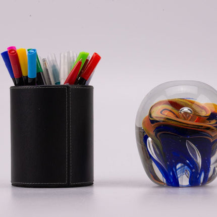 Boule sulfure en verre tourbillon orange et bleu