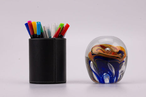 Boule sulfure en verre tourbillon orange et bleu