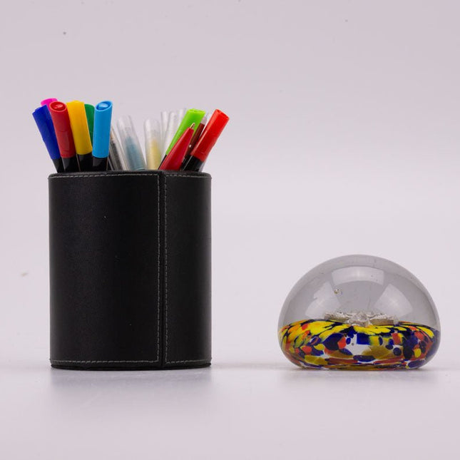Boule sulfure en verre tapis floral multicolore et croix argentée