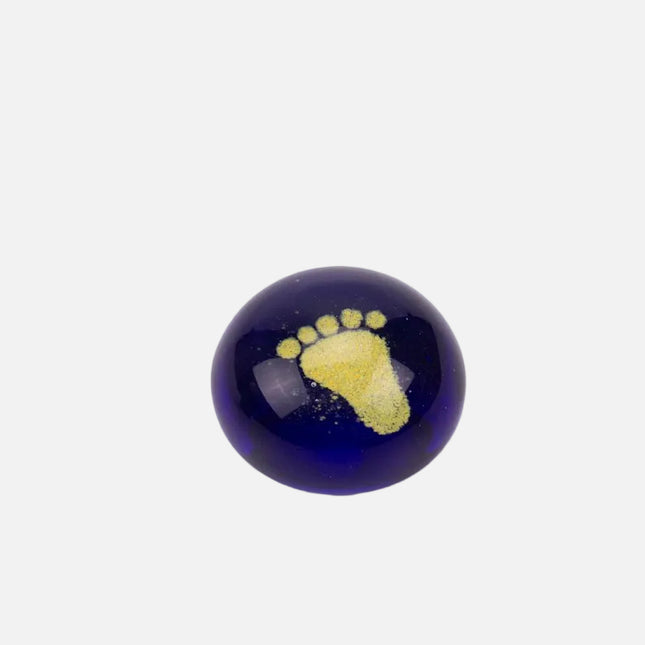 Boule sulfure en verre bleue pied jaune