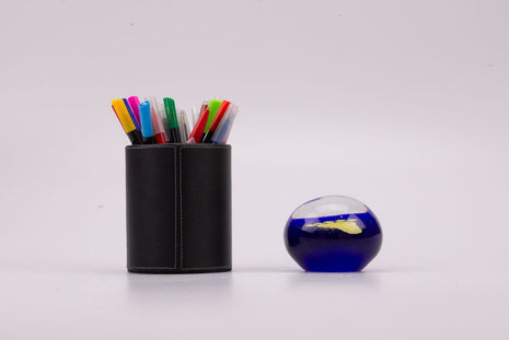 Boule sulfure en verre bleue pied jaune