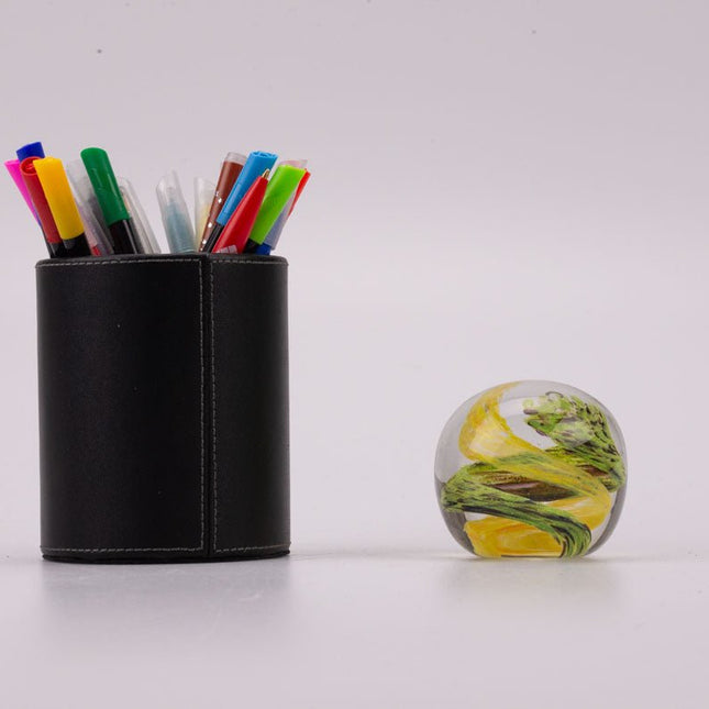 Boule sulfure en verre tourbillon jaune et vert
