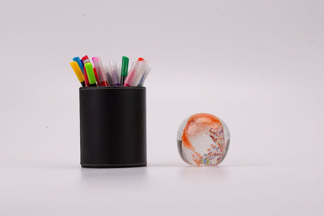 Boule sulfure en verre tourbillon orange et multicolore
