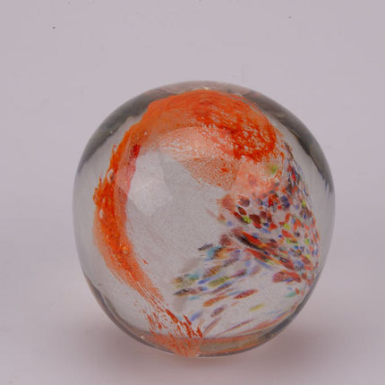 Boule sulfure en verre tourbillon orange et multicolore