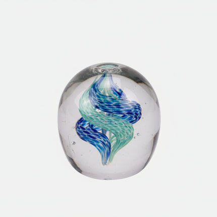 Boule sulfure en verre transparent Tourbillon bleu vert 