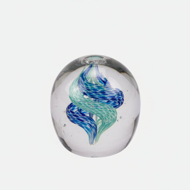 Boule sulfure en verre transparent Tourbillon bleu vert 