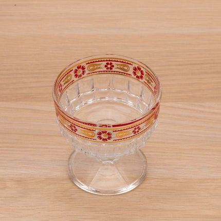 6 coupes en verre ciselé transparent avec décors rouges