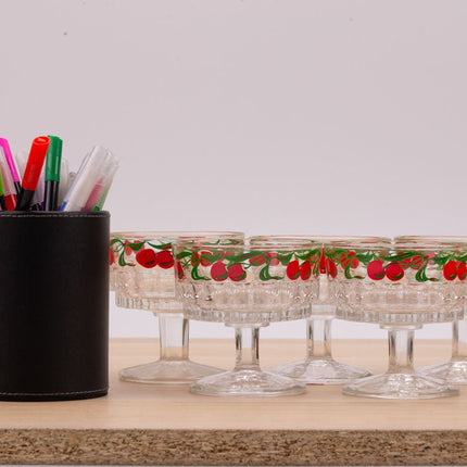 6 coupes en verre transparent motif cerise