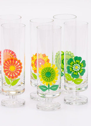 6 flûtes flower power multicolores