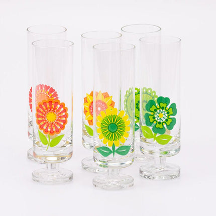 6 flûtes flower power multicolores