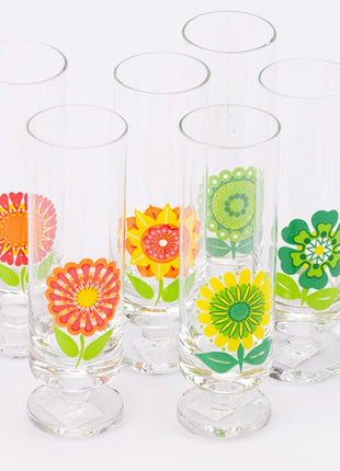 6 flûtes flower power multicolores