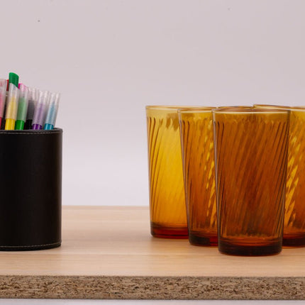 6 vintage amber water glasses