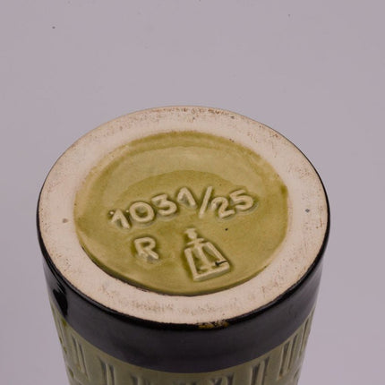 Vase diabolo vintage Marzi & Remy - Céramique Allemagne de l'Ouest 1960 - Décor relief vert olive