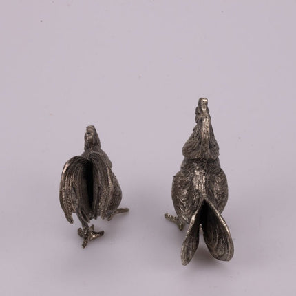 Pair of silver-plated metal roosters