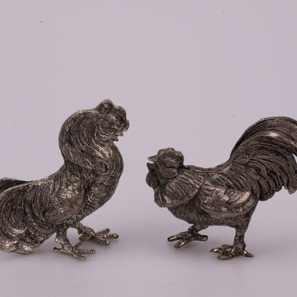 Pair of silver-plated metal roosters