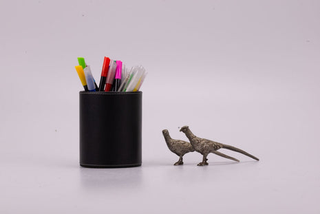 2 petits faisans de déco de table argentés