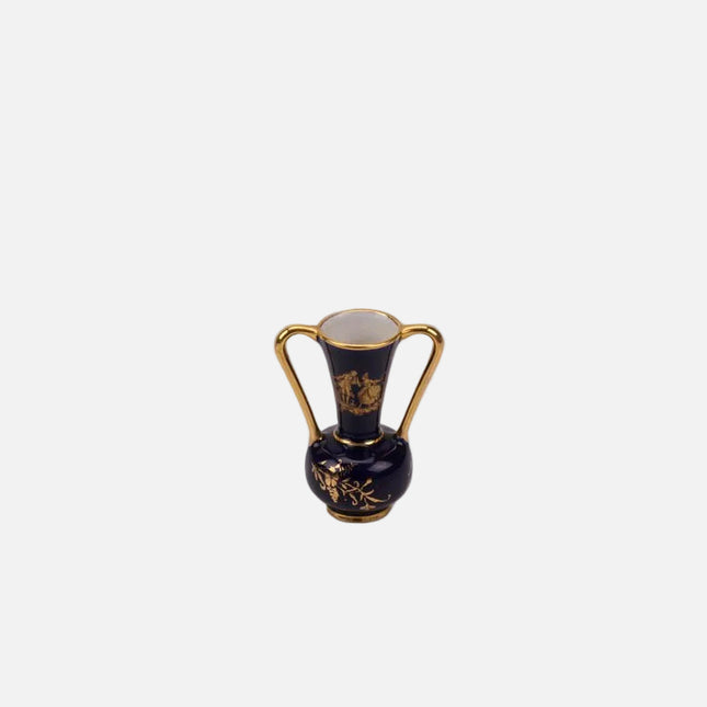 Amphore en porcelaine Limoges bleu et doré