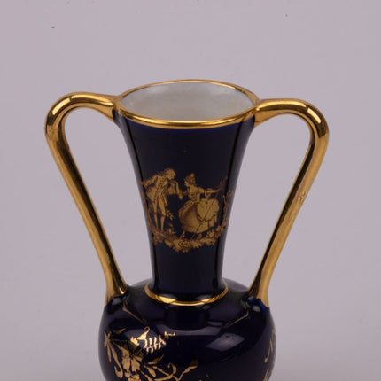 Amphore en porcelaine Limoges bleu et doré