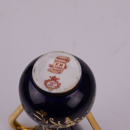 Amphore en porcelaine Limoges bleu et doré
