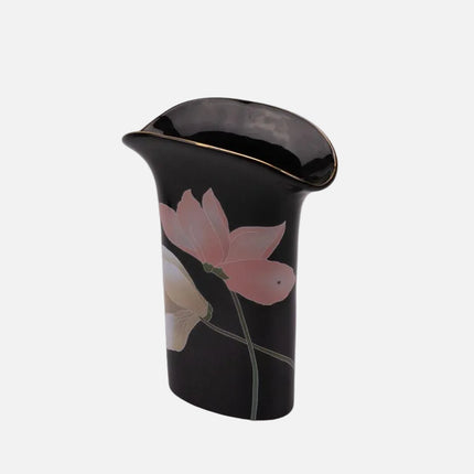 Vase japonais en porcelaine noire et motifs de fleurs