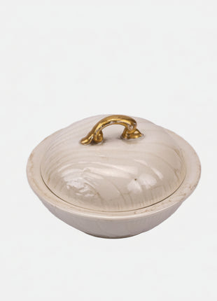 Porte-savon en porcelaine crème et doré