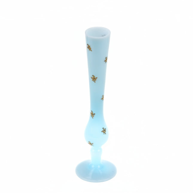 Vase soliflore bleu vintage et motifs dorés