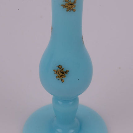 Vase soliflore bleu vintage et motifs dorés
